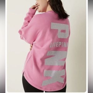 Pink Victorias Secret Varsity Crewneck Silver Sparkly Spirit Jersey